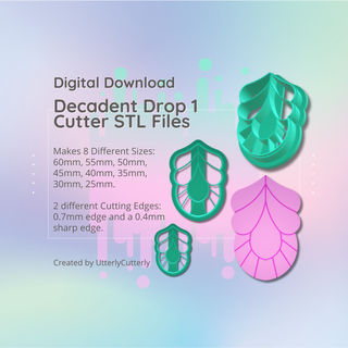 clay cutter stl file decadent drop 1 - elegant earring digital download- 8 sizes & 2 versions cookie christmas ornament Jewelry polymer geometric embossed hexagon utterlycutterly utterly cutterly fondant organic shape indie fashion 3d print model - Mito3D