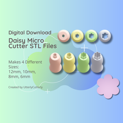 clay cutter stl file flower daisy micro cutter- earring digital download- 4 sizes polymer geometric embossed hexagon utterlycutterly utterly cutterly cookie fondant organic shape indie fashion 3d print model - Mito3D