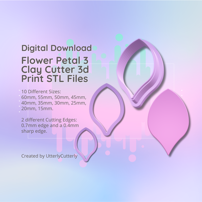 clay cutter stl file flower petal 3- earring digital download- 10 sizes & 2 versions cookie polymer geometric embossed hexagon utterlycutterly utterly cutterly fondant organic shape indie fashion 3d print model - Mito3D