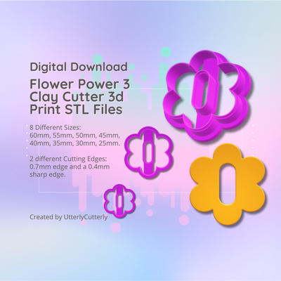 clay cutter stl file flower power 3- retro 60's daisy earring digital download- 8 sizes & 2 versions cookie polymer geometric embossed hexagon utterlycutterly utterly cutterly fondant organic shape indie fashion 3d print model - Mito3D