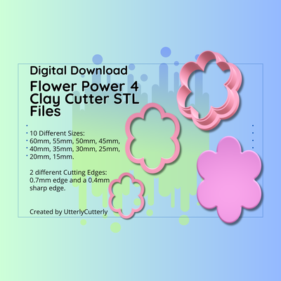 clay cutter stl file flower power 4- retro 60's daisy earring digital download- 10 sizes & 2 versions cookie polymer geometric embossed hexagon utterlycutterly utterly cutterly fondant organic shape indie fashion 3d print model - Mito3D
