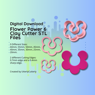 clay cutter stl file flower power 6- retro 60's daisy earring digital download- 9 sizes & 2 versions cookie 3d print model - Mito3D