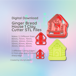 clay cutter stl file gingerbread house 1 - earring digital download- 12 sizes 2 versions cookie 3d print model - Mito3D