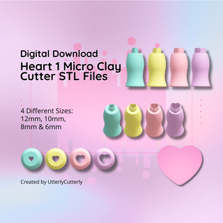 clay cutter stl file heart 1 micro cutter- earring digital file download- 4 sizes  3d print model - Mito3D