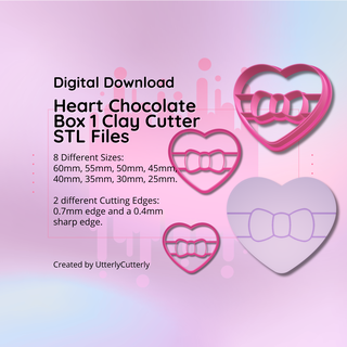clay cutter stl file heart chocolate box 1- earring digital file download- 8 sizes & 2 cutter versions cookie cutter  3d print model - Mito3D