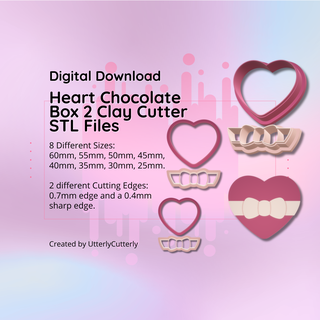 clay cutter stl file heart chocolate box 2- earring digital download- 8 sizes & 2 versions cookie 3d print model - Mito3D