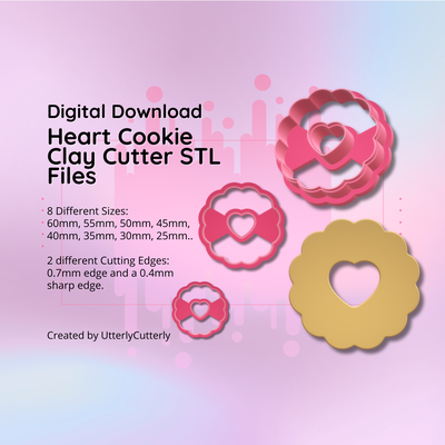 clay cutter stl file heart cookie 1- love earring digital download- 8 sizes & 2 versions polymer geometric embossed hexagon utterlycutterly utterly cutterly fondant organic shape indie fashion 3d print model - Mito3D