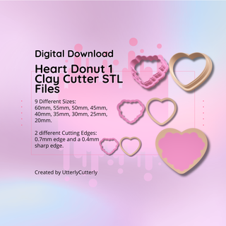 clay cutter stl file heart donut 1- earring digital file download- 9 sizes & 2 cutter versions cookie cutter  3d print model - Mito3D