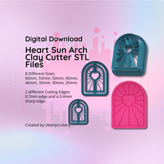 clay cutter stl file heart sun arch- earring digital file download- 8 sizes & 2 cutter versions cookie cutter  3d print model - Mito3D
