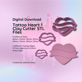 clay cutter stl file heart tattoo 1- earring digital file download- 8 sizes & 2 cutter versions cookie cutter  3d print model - Mito3D