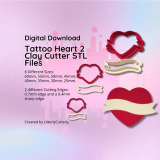 clay cutter stl file heart tattoo 2- earring digital file download- 8 sizes & 2 cutter versions cookie cutter  3d print model - Mito3D