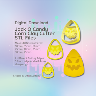 clay cutter stl file jack candy corn - halloween earring digital download- 8 sizes 2 versions cookie polymer geometric embossed hexagon utterlycutterly utterly cutterly fondant organic shape indie fashion 3d print model - Mito3D