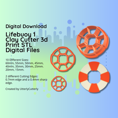 clay cutter stl file lifebuoy- lifeguard cruise earring digital download- 10 sizes & 2 versions cookie jewelry polymer geometric embossed hexagon utterlycutterly utterly cutterly fondant organic shape indie fashion 3d print model - Mito3D