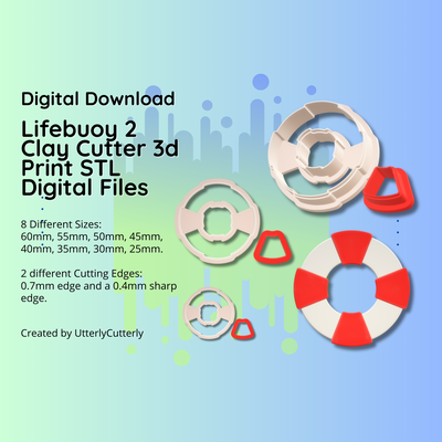 clay cutter stl file lifebuoy 2- lifeguard cruise earring digital download- 8 sizes & 2 versions cookie jewelry polymer geometric embossed hexagon utterlycutterly utterly cutterly fondant organic shape indie fashion 3d print model - Mito3D