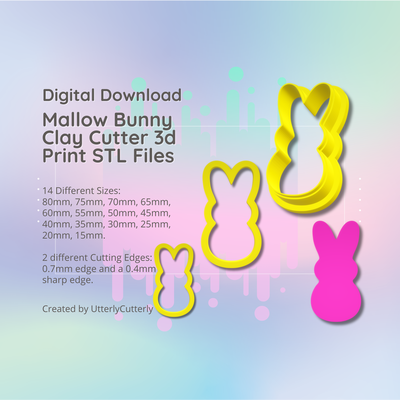 clay cutter stl file mallow bunny candy - earring digital download- 14 sizes & 2 versions cookie polymer geometric embossed hexagon utterlycutterly utterly cutterly fondant organic shape indie easter 3d print model - Mito3D