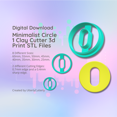 clay cutter stl file minimalist circle 1- retro 60's geometric earring digital download- 8 sizes & 2 versions cookie polymer embossed hexagon utterlycutterly utterly cutterly fondant organic shape indie fashion 3d print model - Mito3D