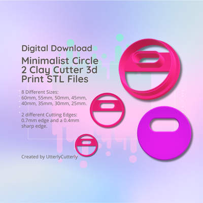clay cutter stl file minimalist circle 2- retro 60's geometric earring digital download- 8 sizes & 2 versions cookie polymer embossed hexagon utterlycutterly utterly cutterly fondant organic shape indie fashion 3d print model - Mito3D