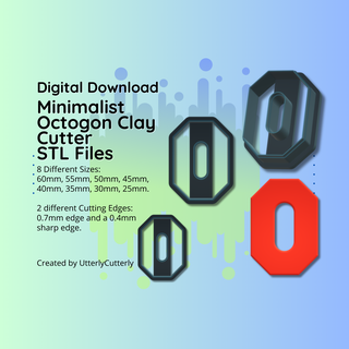 clay cutter stl file minimalist octogon- geometric earring digital file download- 8 sizes & 2 cutter versions cookie cutter  3d print model - Mito3D