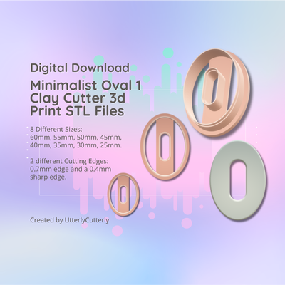 clay cutter stl file minimalist oval 1- modern donut geometric earring digital download- 8 sizes & 2 versions cookie polymer embossed hexagon utterlycutterly utterly cutterly fondant organic shape indie fashion 3d print model - Mito3D