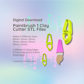 clay cutter stl file paintbrush 1 - artist back school earring digital download- 8 sizes 2 versions cookie Jewelry polymer geometric embossed hexagon utterlycutterly utterly cutterly fondant organic shape indie fashion 3d print model - Mito3D