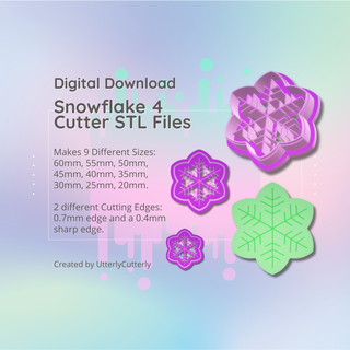clay cutter stl file snowflake 4 - christmas earring digital download- 9 sizes & 2 versions cookie ornament Jewelry polymer geometric embossed hexagon utterlycutterly utterly cutterly fondant organic shape indie fashion 3d print model - Mito3D