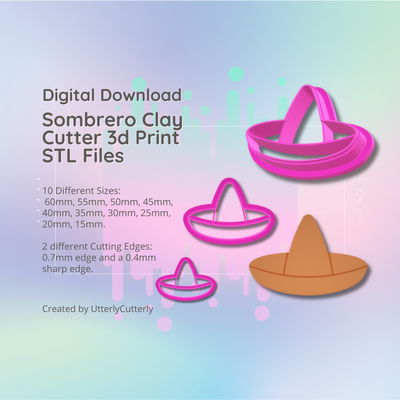 clay cutter stl file sombrero - earring digital download- 10 sizes & 2 versions cookie polymer geometric embossed hexagon utterlycutterly utterly cutterly fondant organic shape indie fashion 3d print model - Mito3D
