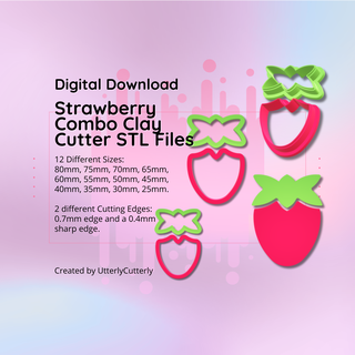 clay cutter stl file strawberry combo- earring digital download- 12 sizes & 2 versions cookie 3d print model - Mito3D