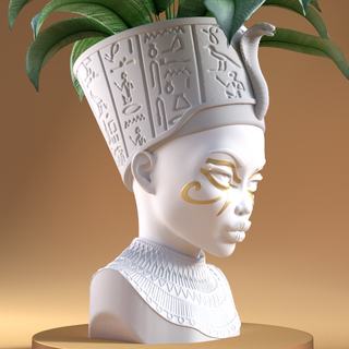 Cleópatra flor Panela 2 designs casa fracasso cabeça África interior vaso decoração mulher fêmea cleo Egito Nefertiti sobremesa rainha histórico plantador plantar escultura facial estátua 3d print model - Mito3D