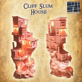 cliff slum house 28 mm tabletop terrain rpg dnd town medieval supportfree old stone structure playable interior modular 28mm 25mm 15mm wargame 3d print model - Mito3D