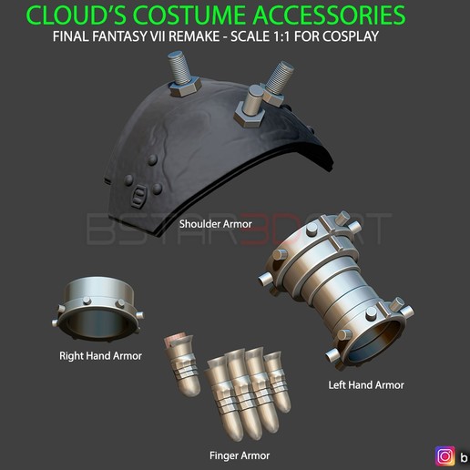 cloud armor accessories - final fantasy vii remake 3d print model art hardedge buster cosplay game ps4 costume shoulder arm finger weapon sword toys fusion 3D print model - Mito3D