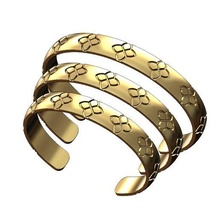 trifoglio incisione largo polsino braccialetto 3d Stampa modello gioielleria oro stampabile bracciale italiano quadrifoglio vintag 3d print model - Mito3D