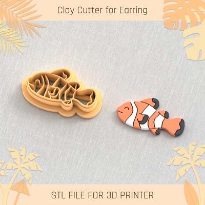 clownfish summer clay cutter tools earring turtle beach shell 3d print model - Mito3D