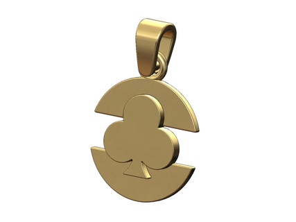 clubs playing card split round pendant bail 3d print model cards poker symbol logo fashion charm necklace jewelry printable jewellery bracelet gold silver luxury bling 3d print model - Mito3D