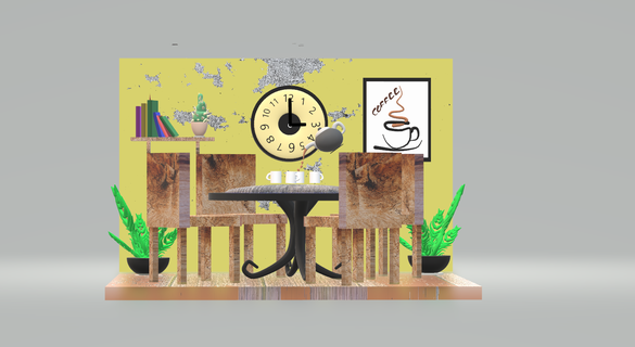 Kahve 3d illüstrasyon model kahve karikatür mimari oluşturma masa oda Rahatlayın kafe Dükkan 3d print model - Mito3D