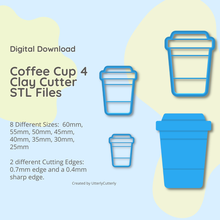 coffee cup clay cutter - embossed stl digital file download- 8 sizes 2 versions 3d print model - Mito3D