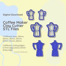 coffee maker clay cutter - stl digital file download- 7 sizes 2 versions 3d print model - Mito3D