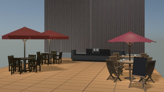 coffee shop 2312 coffee bistro cafe shop deck restaurant table chair umbrella cup espresso  3d print model - Mito3D