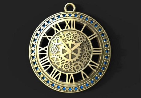colck pendant clock jewelry jewel art gems 3d print model - Mito3D