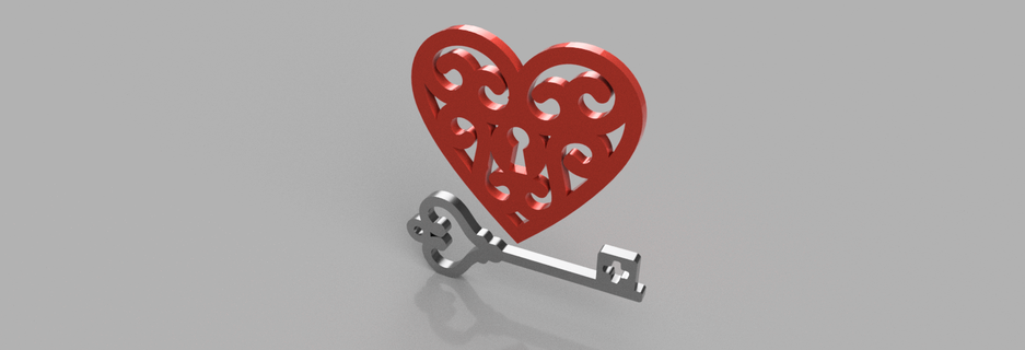 colgante coração llave colgantes casal san valente apaixonado 3d print model - Mito3D