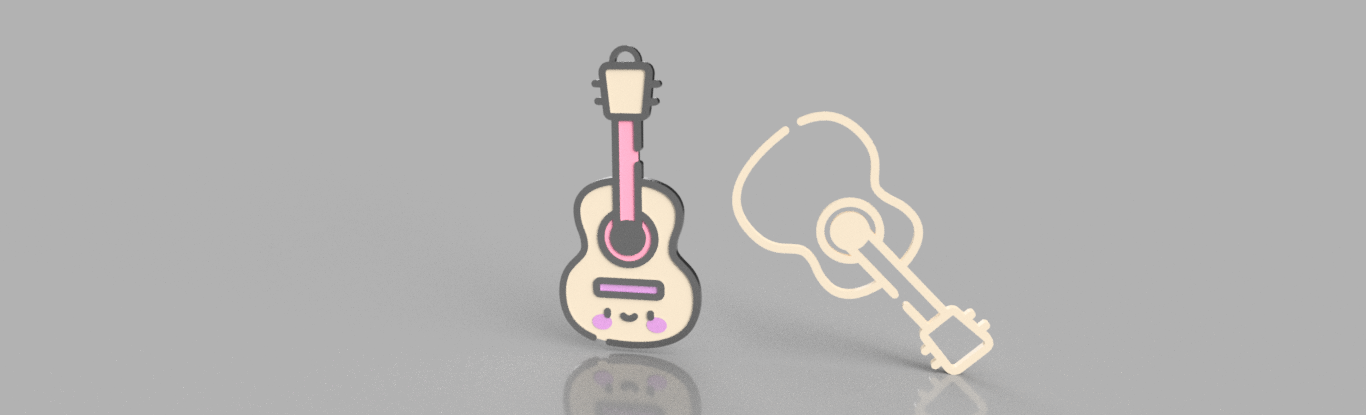 colgante guitarra kawaii 3D print model - Mito3D