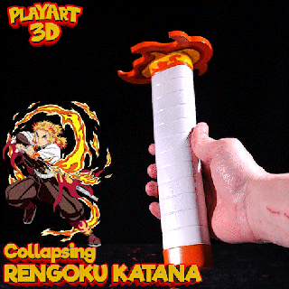colapsando katana kyojuro rengoku asesino demonios impresión sitio + montaje versión tanjiro espada demonio cazador jugar anime kimetsu yaba 3d print model - Mito3D