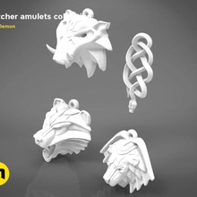collezione - witcher amuleti -stampa 3d model jewelry pendants necklace wild animal sculpture jewellery head zbrush printable roundel geralt woolf locket madalion medallion 3d print model - Mito3D