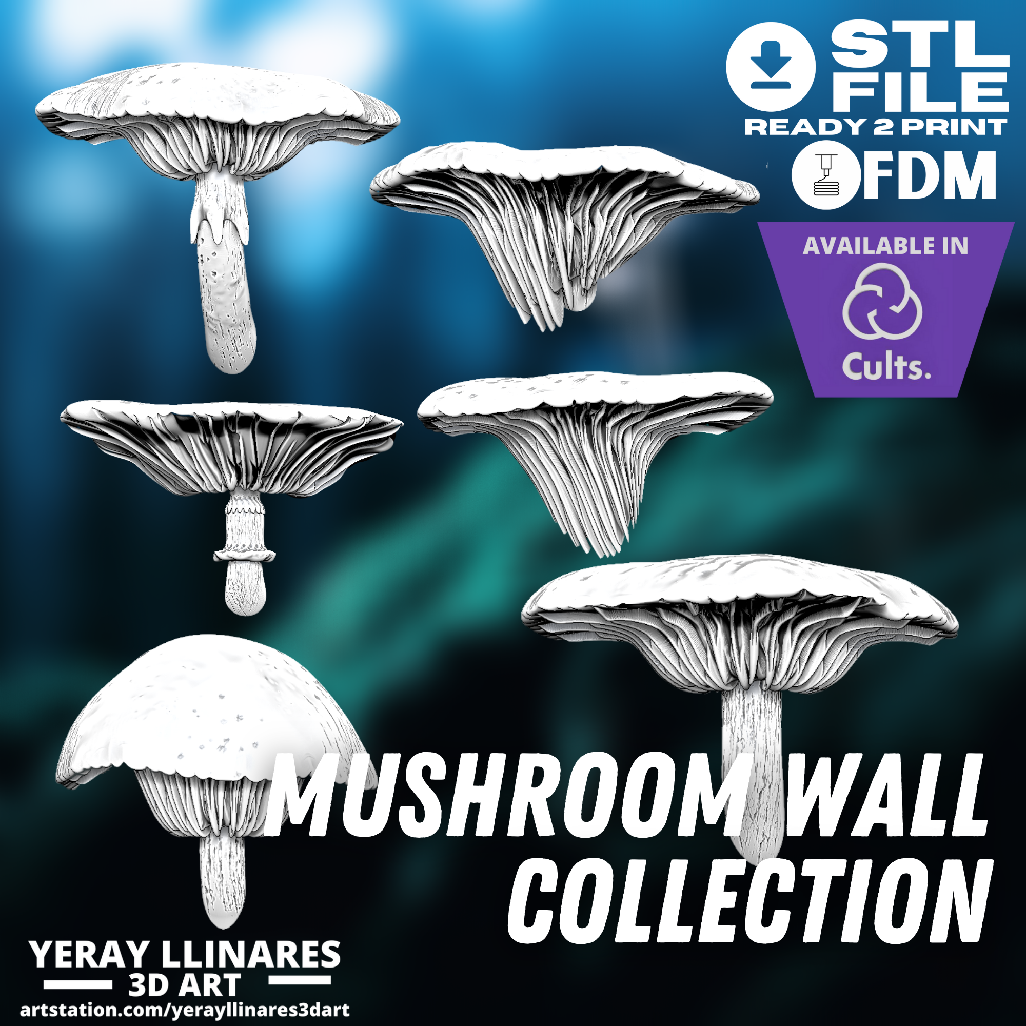 collection decorative mushrooms wall decoration forest feerico fairies hang 3D print model - Mito3D