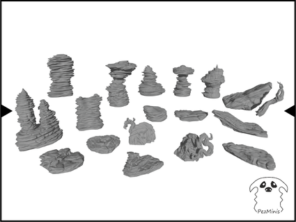 collection desert rocks supports Game branches aggregate steep stone wargame miniature diorama bases pedestals epic role magician 3d print model - Mito3D