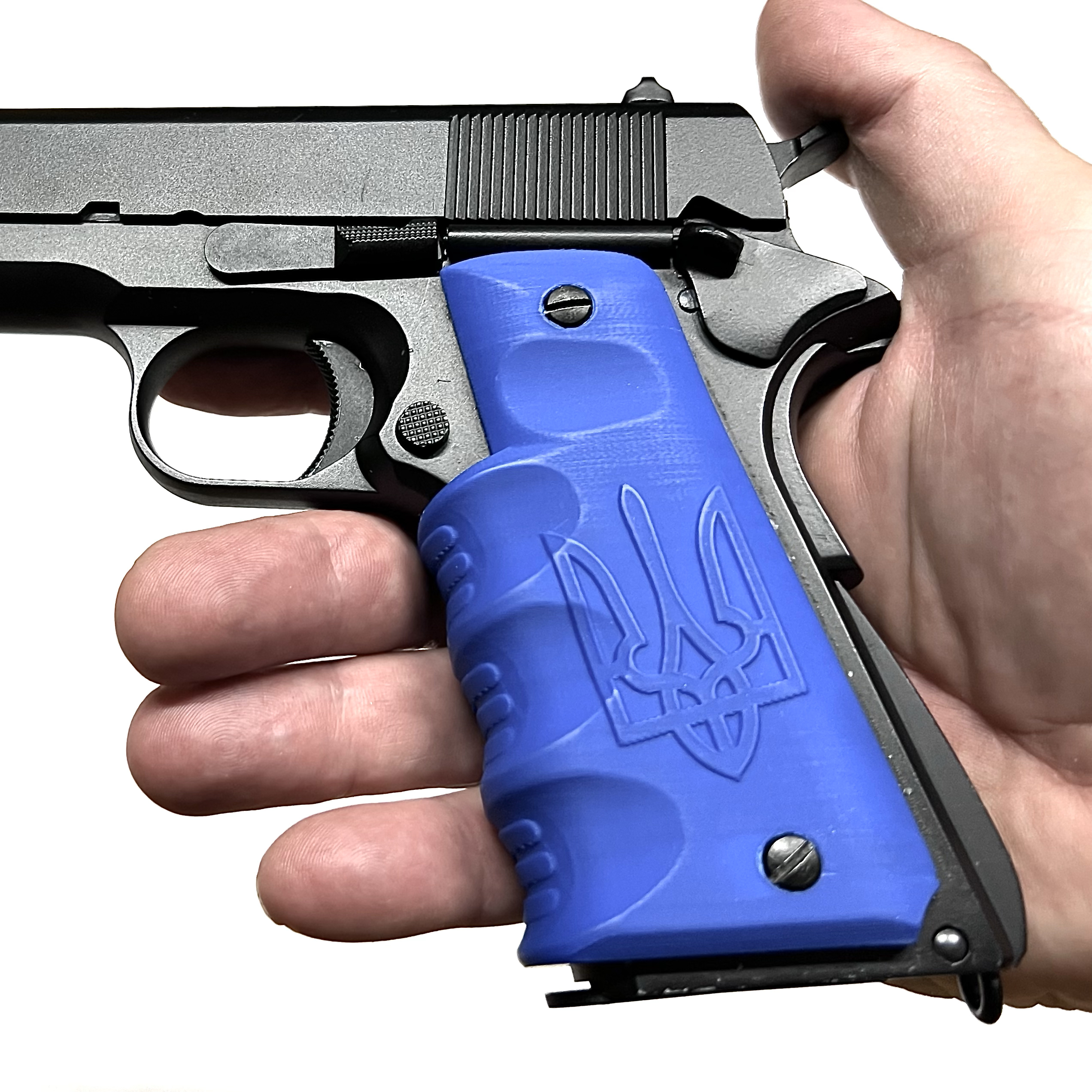 colt 1911 wrap around ergo grip - ukraine trident pistol ukrainian 3D print model - Mito3D