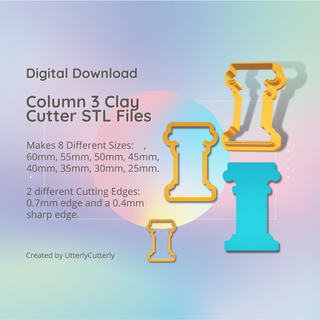 column 3 clay cutter - ancient greek roman stl digital file download- 8 sizes 2 versions Jewelry earring polymer geometric embossed hexagon utterlycutterly utterly cutterly cookie fondant organic shape indie fashion 3d print model - Mito3D
