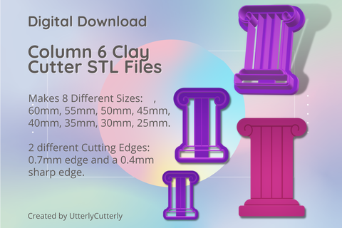 column 6 clay cutter - ancient greek roman stl digital file download- 8 sizes 2 versions Jewelry earring polymer geometric embossed hexagon utterlycutterly utterly cutterly cookie fondant organic shape indie fashion 3d print model - Mito3D