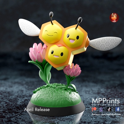 combee - presupported multimaterial art pikachu bee spring summer flower bulbasaur squirtle eevee umbreon mewtwo mew scarlet violet snapprint irnkman mypokeprint dragon gengar charmander charizard 3d print model - Mito3D