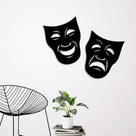 komedi trajedi maskeler maske üzgün mutlu tiyatro duvar dekorasyon Sanat 2d 3d model siluet illüstrasyon deko 3D print model - Mito3D