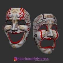 komedi, trajedi tiyatro maske kostüm cosplay Cadılar Bayramı kask ayarlayın sanat karanlık hayalet kötü şeytan korkutucu ağlamak Tiyatrosu komedi 3d print model - Mito3D